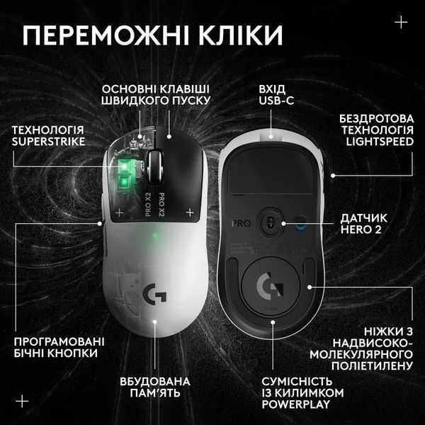 Logitech PRO X2 SUPERSTRIKE LIGHTSPEED White/Black 910-007776 фото