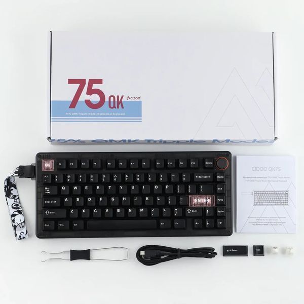 Mechanical Keyboard Cidoo QK75 PC Case | 75% Tri-Mode | Hot-swap | Gasket Mount | VIA, Out of stock, Black