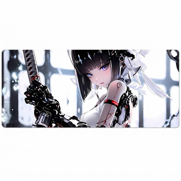 Gaming mouse pad Cyber ​​Samurai Anime XL 900&times; 400 mm - large gaming mouse pad in silver and white shades