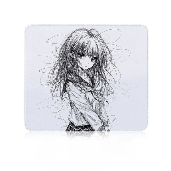 Podkładka pod mysz gamingową Anime Sketch Girl Black 450&times; 400 mm &ndash; duża podkładka gamingowa do FPS, Valorant, CS2