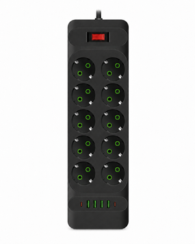 Listwa zasilająca 10 gniazd + 4 USB + 2 PD, 7 m Black