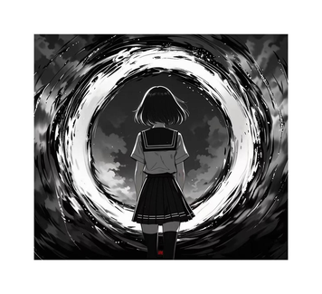 Singularity Girl play mat in black and white anime style