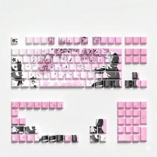 Keycap Sakura PBT do klawiatury mechanicznej &ndash; Dye-Sub, Nowości, 108&ndash;140 klawiszy, Dostępny