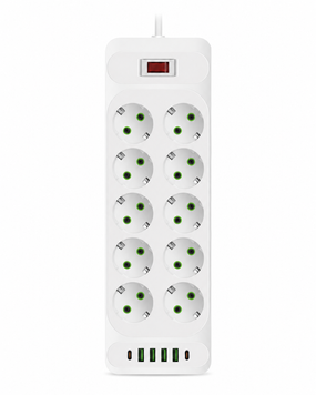 Listwa zasilająca White 10 gniazd + 4 USB + 2 PD, 2 m