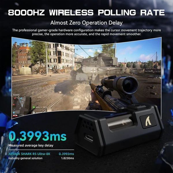 Bezprzewodowa ultralekka mysz do gier ATTACK SHARK R5 Ultra - PixArt PAW3950MAX, 8000 Hz, 42000 DPI
