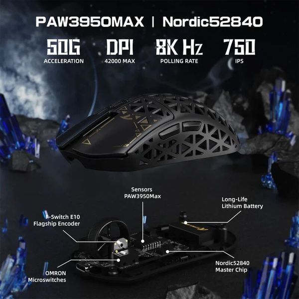 Bezprzewodowa ultralekka mysz do gier ATTACK SHARK R5 Ultra - PixArt PAW3950MAX, 8000 Hz, 42000 DPI