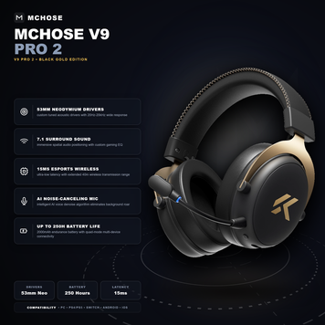 Гарнітура MCHOSE V9 Pro 2 Black/Gold MC-V9PRO2-BLKGOLD фото