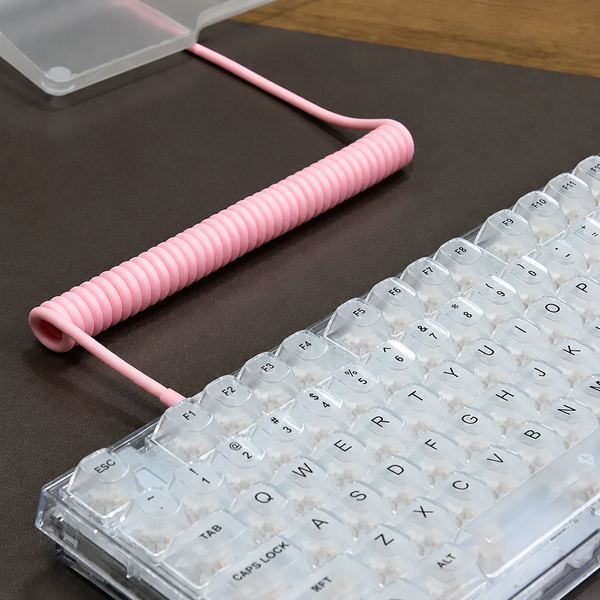 Преміум кабель для клавіатури Coiled Cable Aluminum Pink | Авіатор GX16 | М'яка тканинна обплетення | Type-C CBL-ALU-COIL-PNK фото