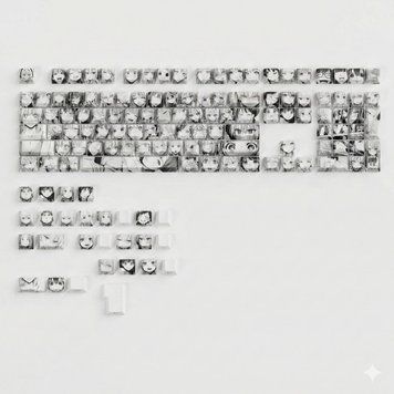 Set of keycaps for keyboard 135 pcs &ndash; PBT Double-Shot, 5-sided printing, anime design, Cherru profile, In stock, White