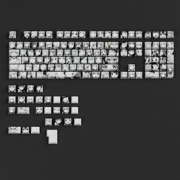 Set of keycaps for keyboard 135 pcs &ndash; PBT Double-Shot, 5-sided printing, anime design, Cherru profile, In stock, White