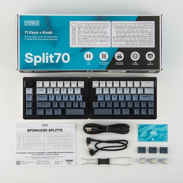 EPOMAKER Split70 &mdash; роздільна 70% ергономічна клавіатура, трирежимна бездротова, гаряча заміна EPM-Split-70 фото