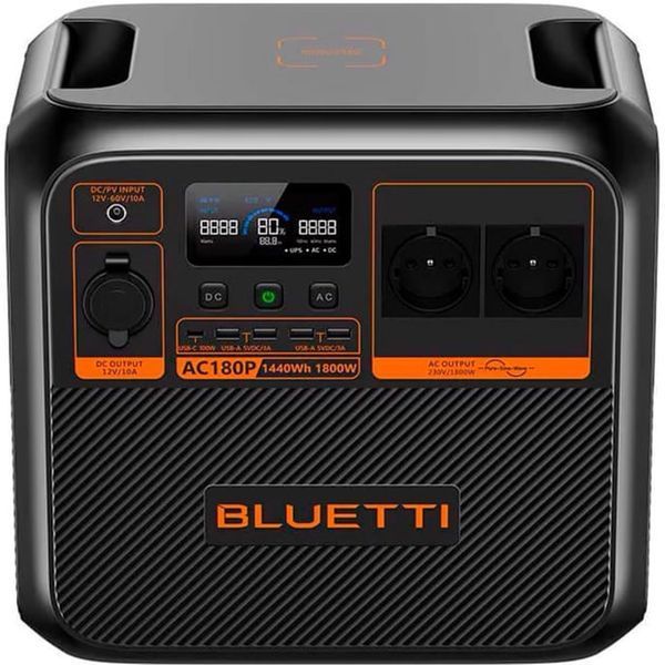 BLUETTI AC180P - charging station 1440 Wh, 1800 W, LiFePO4, support PD / QC, 9 ports, compatible with solar panels