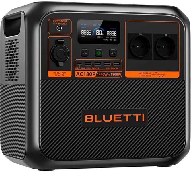 BLUETTI AC180P - charging station 1440 Wh, 1800 W, LiFePO4, support PD / QC, 9 ports, compatible with solar panels